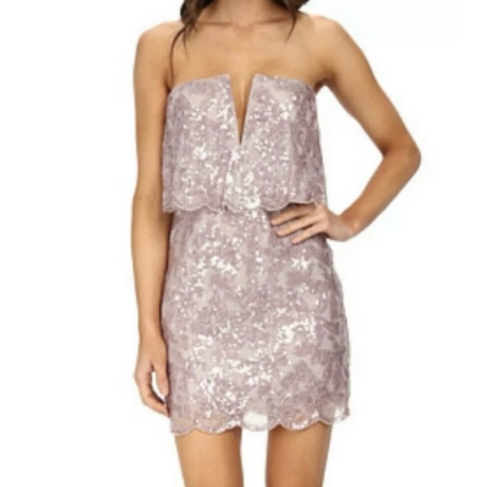 BCBGMaxAzria Sequin Lace Strapless Party Mini Dress Size 2
